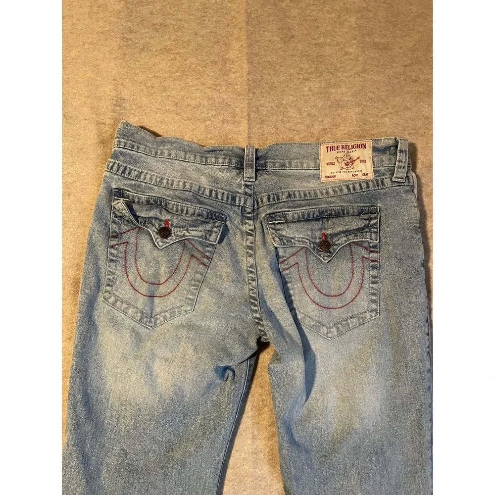 True Religion Billy Relaxed Bootcut Jeans Light Wash Red Stitching Mens 36
